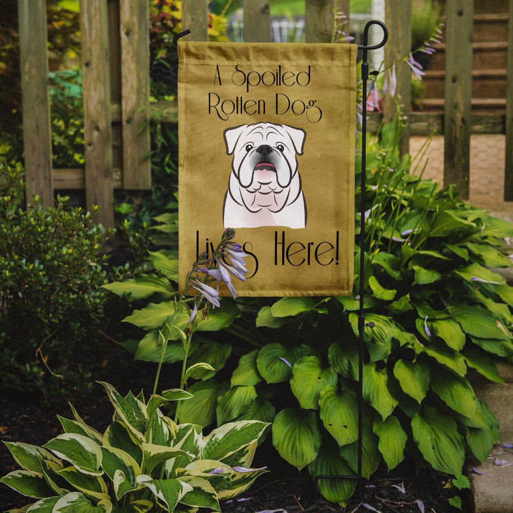 White English Bulldog  Spoiled Dog Lives Here Flag Garden Size BB1468GF.
