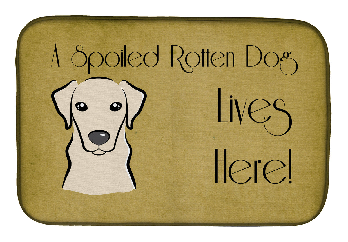 Yellow Labrador Spoiled Dog Lives Here Dish Drying Mat BB1470DDM  the-store.com.