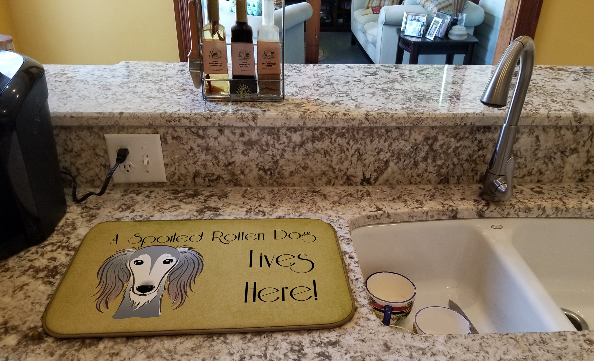 Saluki Spoiled Dog Lives Here Dish Drying Mat BB1477DDM  the-store.com.