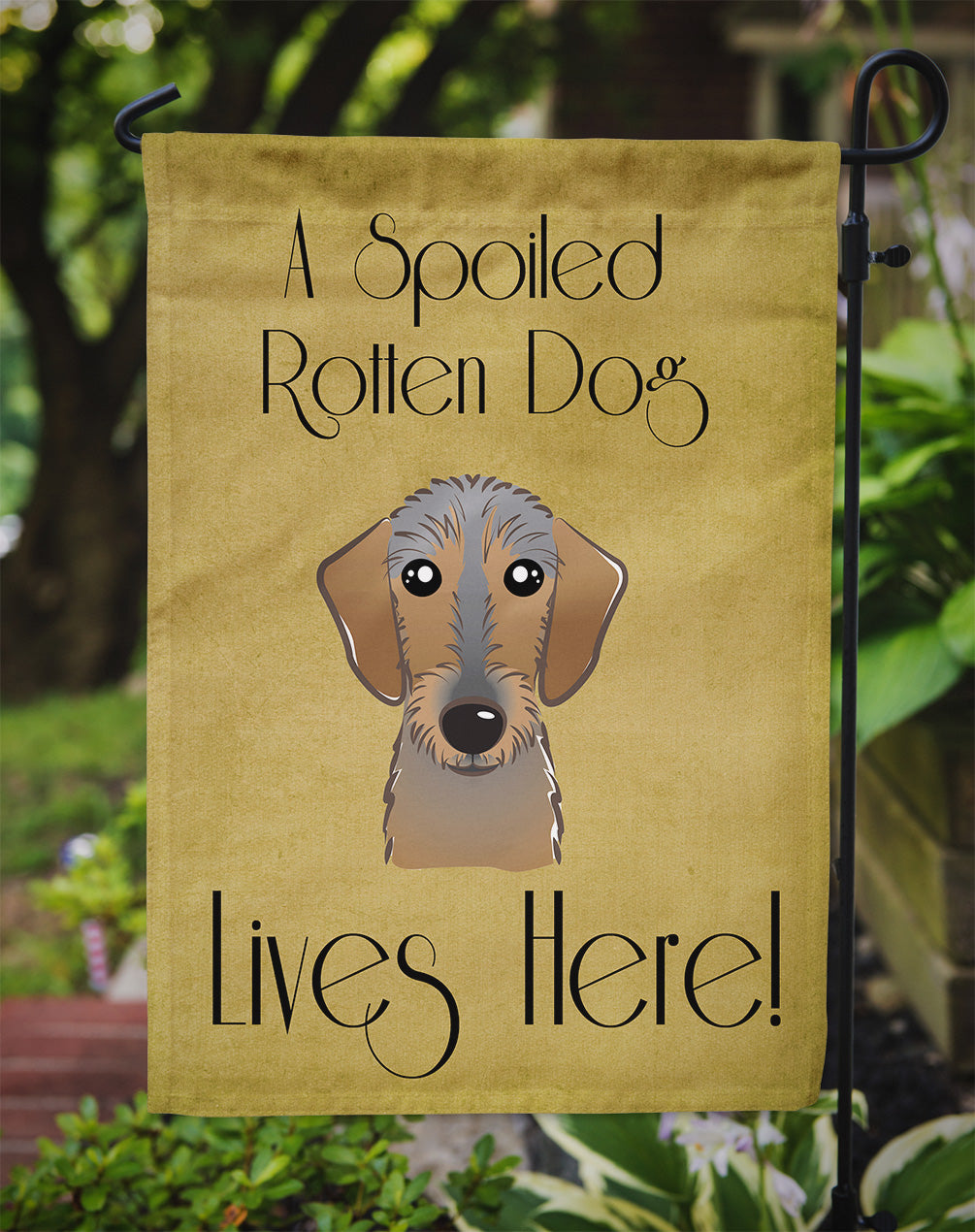 Wirehaired Dachshund Spoiled Dog Lives Here Flag Garden Size BB1481GF.