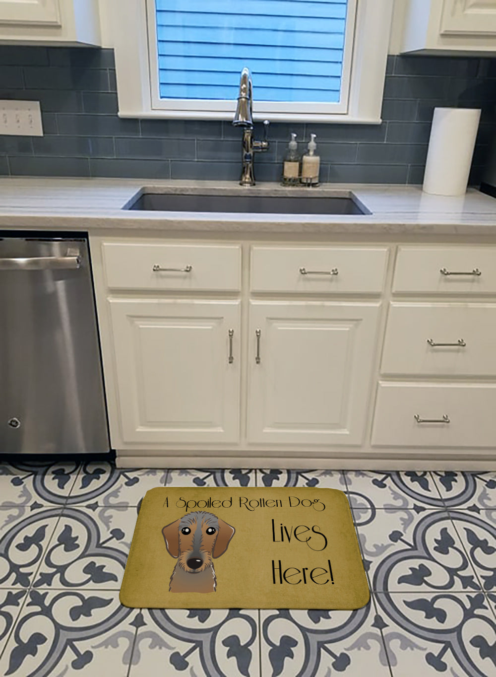 Wirehaired Dachshund Spoiled Dog Lives Here Machine Washable Memory Foam Mat BB1481RUG - the-store.com