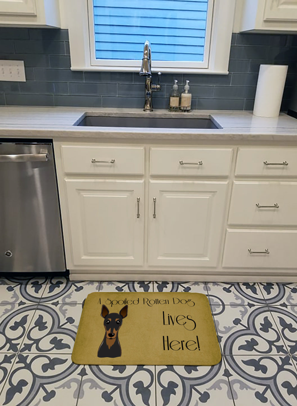 Min Pin Spoiled Dog Lives Here Machine Washable Memory Foam Mat BB1488RUG - the-store.com