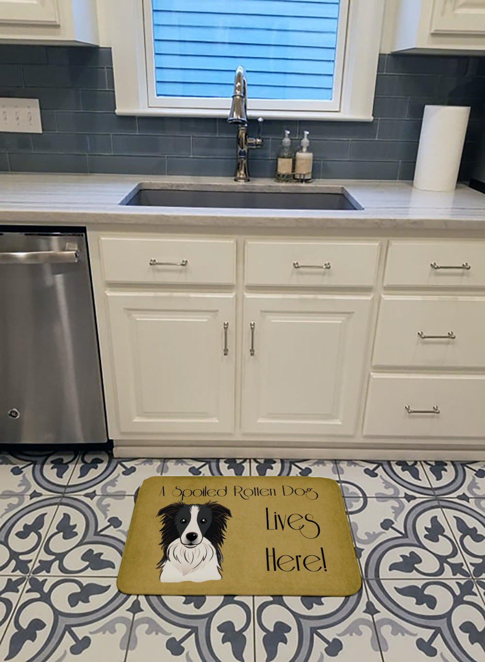 Border Collie Spoiled Dog Lives Here Machine Washable Memory Foam Mat BB1489RUG - the-store.com