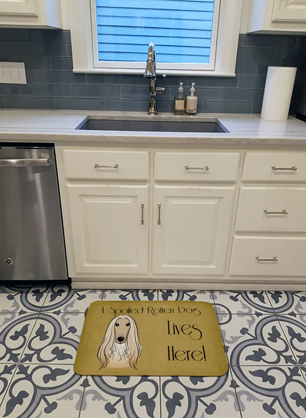 Afghan Hound Spoiled Dog Lives Here Machine Washable Memory Foam Mat BB1492RUG - the-store.com