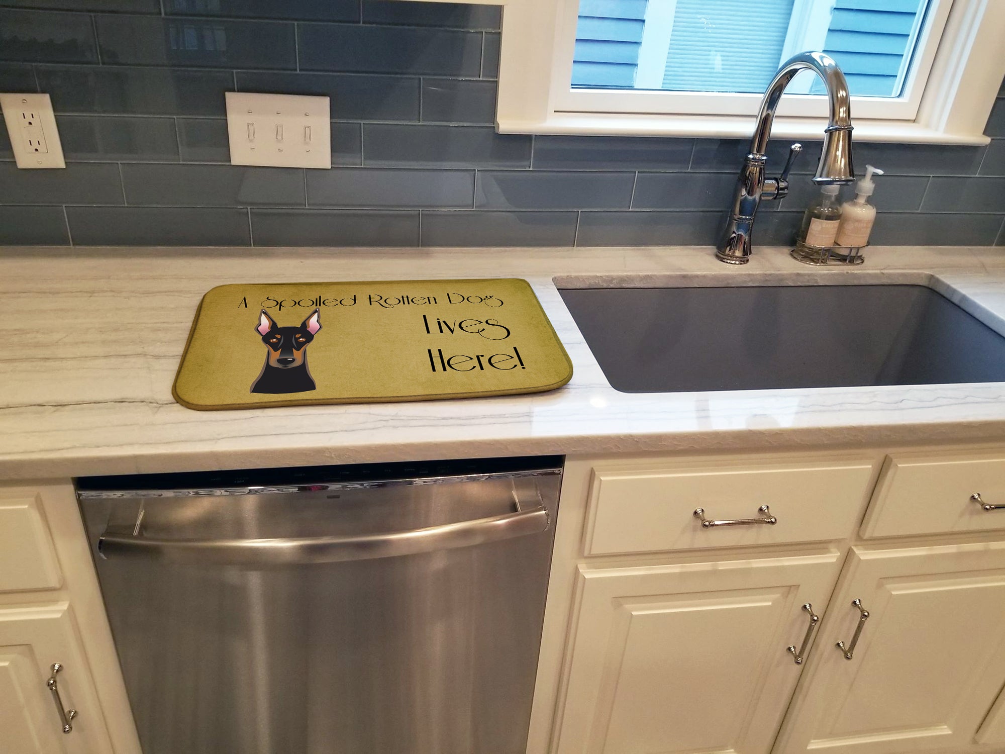 Doberman Spoiled Dog Lives Here Dish Drying Mat BB1493DDM