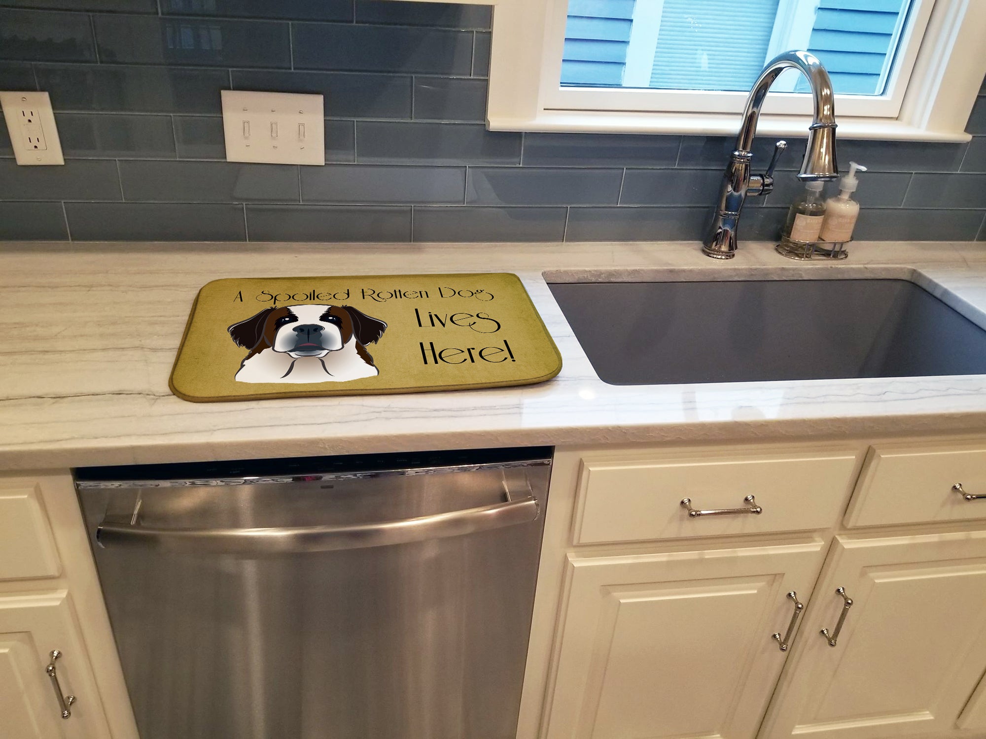 Saint Bernard Spoiled Dog Lives Here Dish Drying Mat BB1494DDM