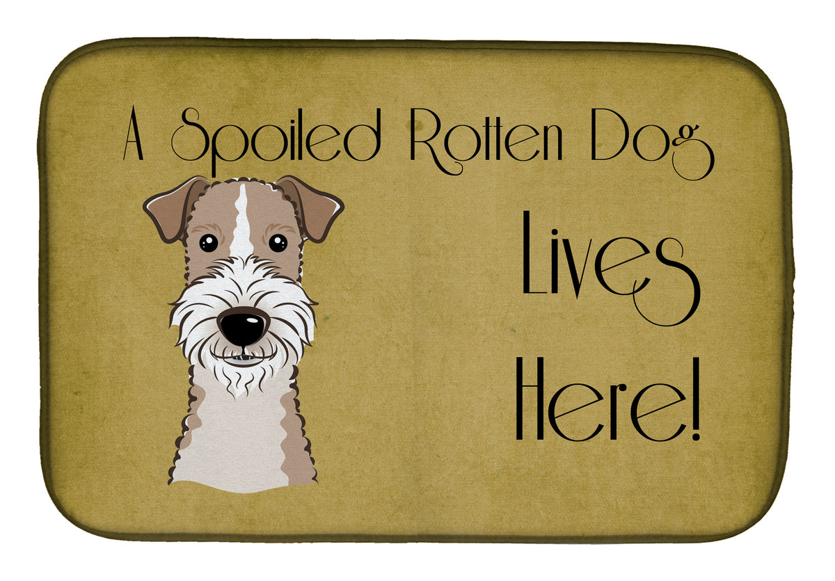 Wire Haired Fox Terrier Spoiled Dog Lives Here Dish Drying Mat BB1495DDM