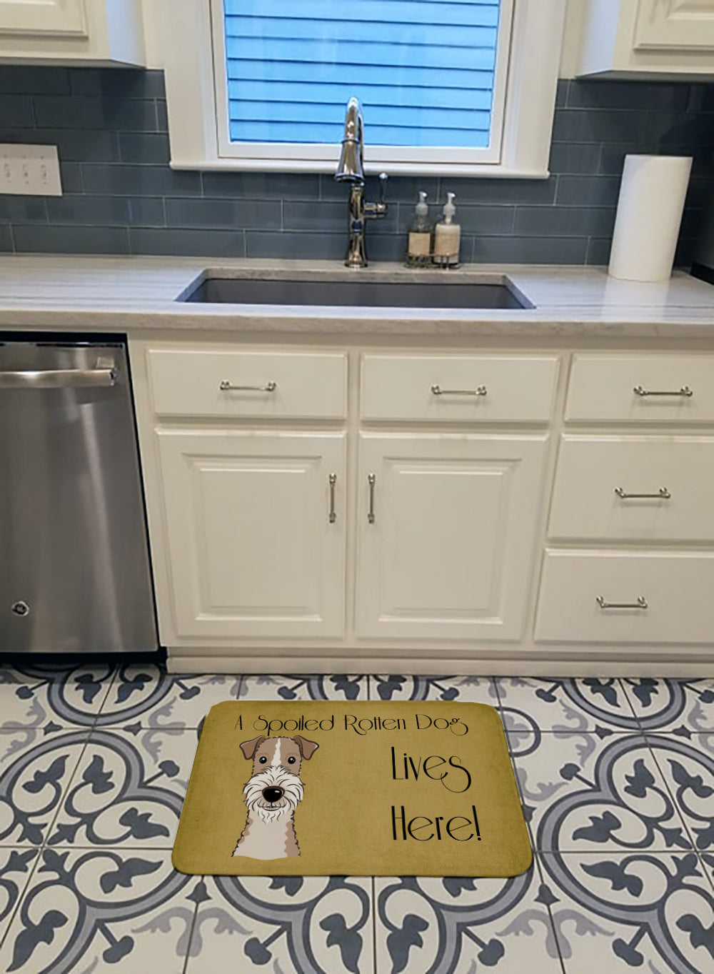 Wire Haired Fox Terrier Spoiled Dog Lives Here Machine Washable Memory Foam Mat BB1495RUG - the-store.com