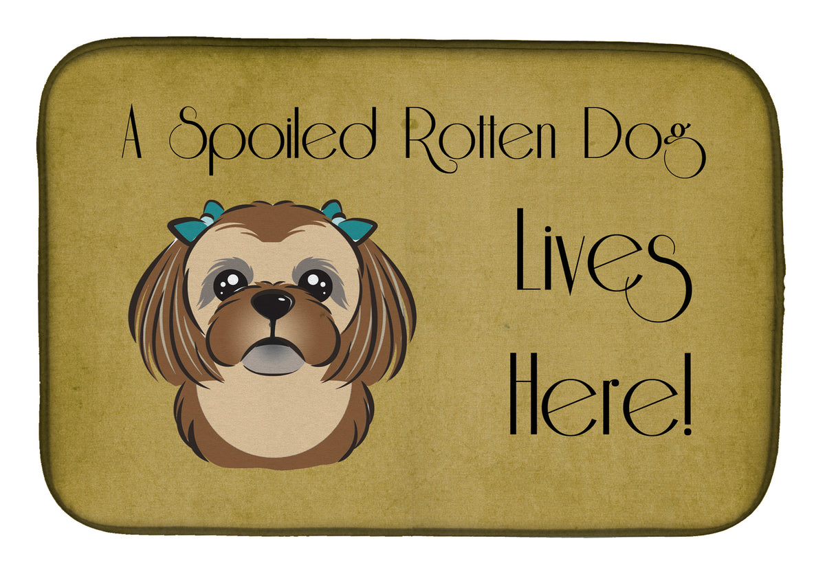 Chocolate Brown Shih Tzu Spoiled Dog Lives Here Dish Drying Mat BB1497DDM  the-store.com.