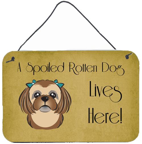 Chocolate Brown Shih Tzu Spoiled Dog Lives Here Wall or Door Hanging Prints BB1497DS812 by Caroline&#39;s Treasures