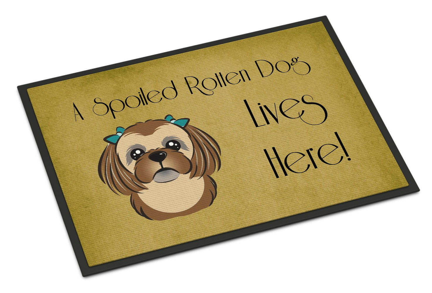 Chocolate Brown Shih Tzu Spoiled Dog Lives Here Indoor or Outdoor Mat 24x36 BB1497JMAT - the-store.com