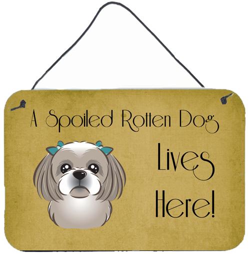 Gray Silver Shih Tzu Spoiled Dog Lives Here Wall or Door Hanging Prints BB1498DS812 by Caroline&#39;s Treasures