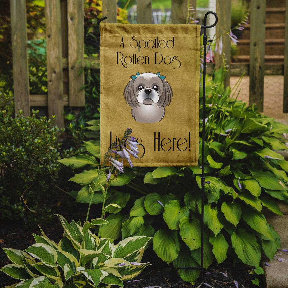 Gray Silver Shih Tzu Spoiled Dog Lives Here Flag Garden Size BB1498GF.