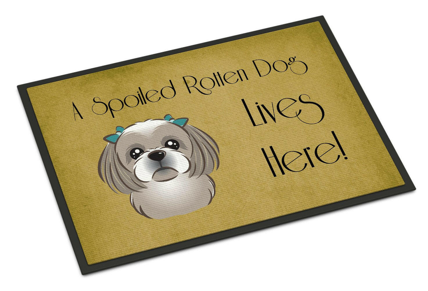 Gray Silver Shih Tzu Spoiled Dog Lives Here Indoor or Outdoor Mat 24x36 BB1498JMAT - the-store.com