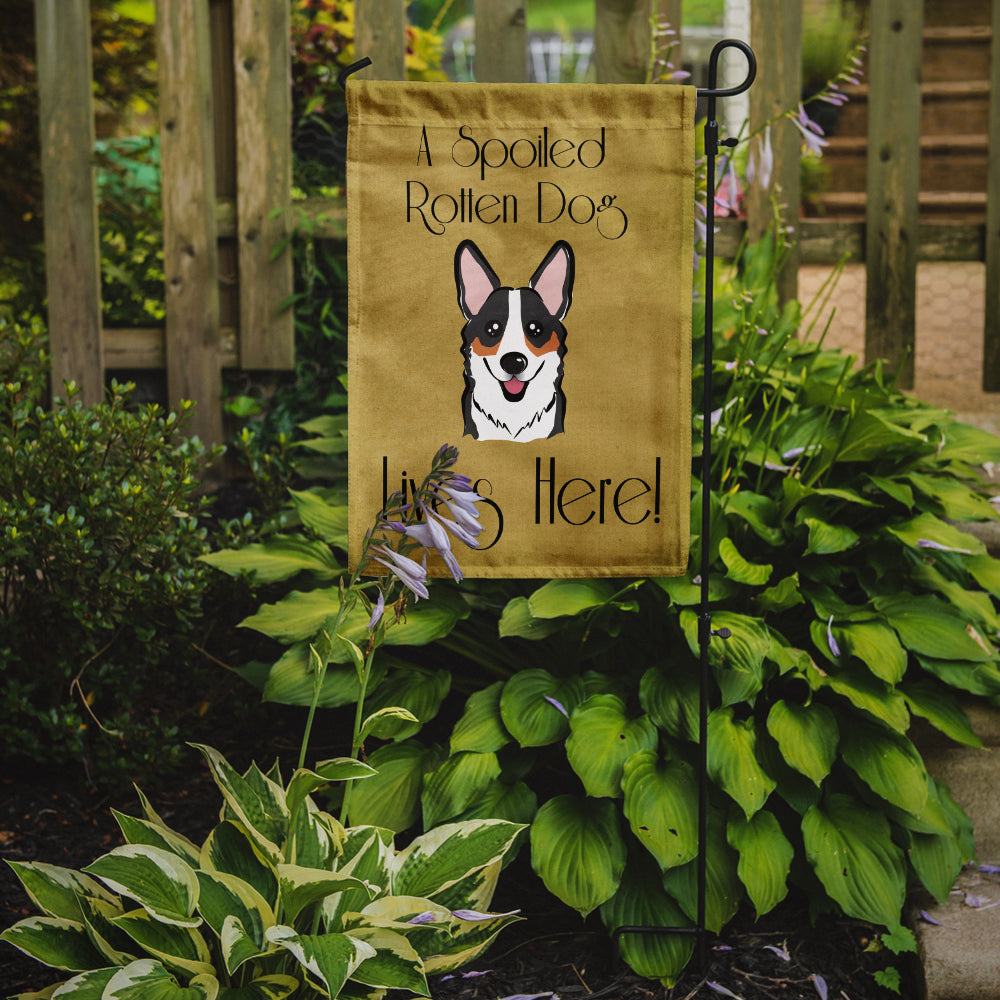 Tricolor Corgi Spoiled Dog Lives Here Flag Garden Size BB1503GF.