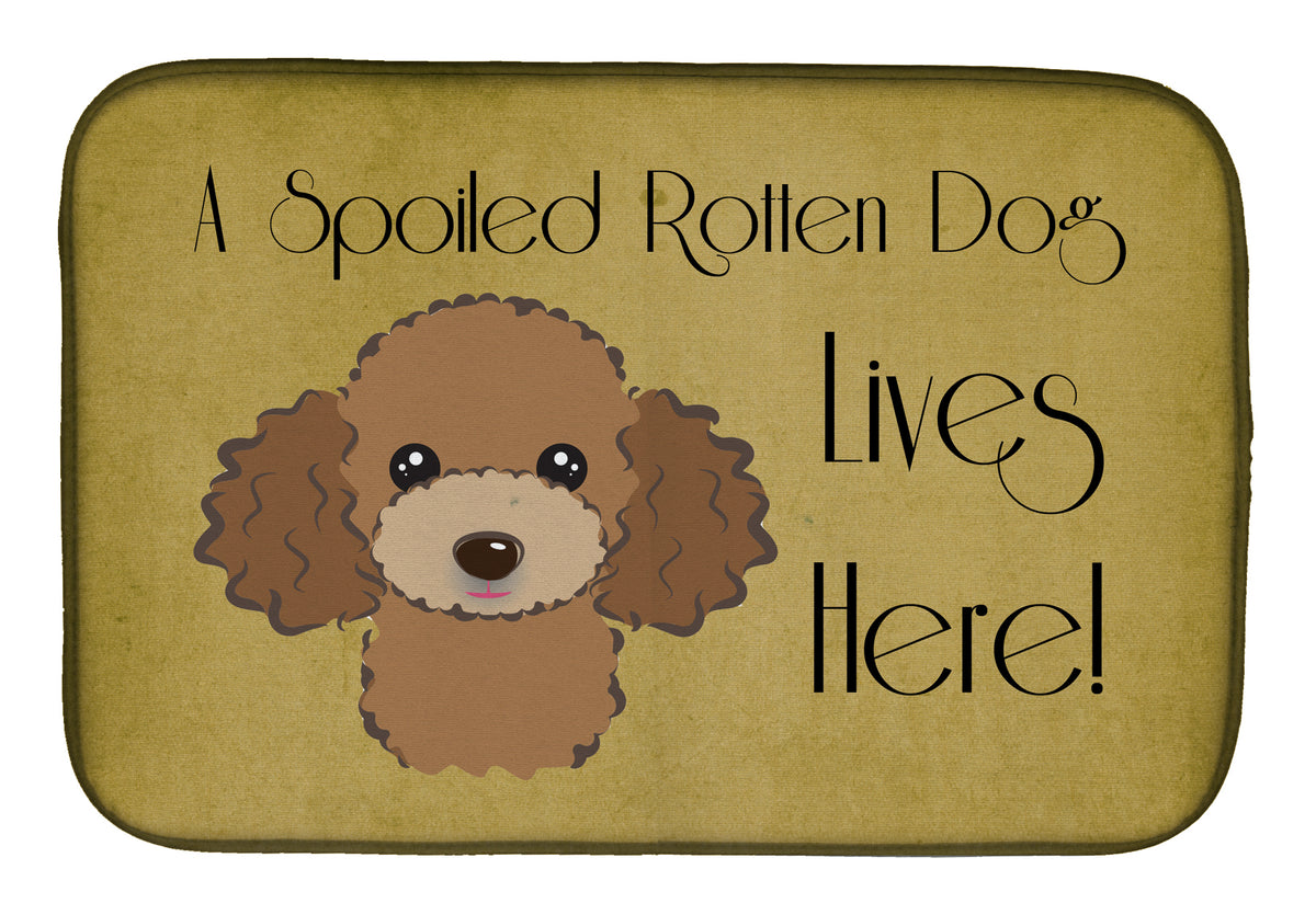 Chocolate Brown Poodle Spoiled Dog Lives Here Dish Drying Mat BB1504DDM  the-store.com.