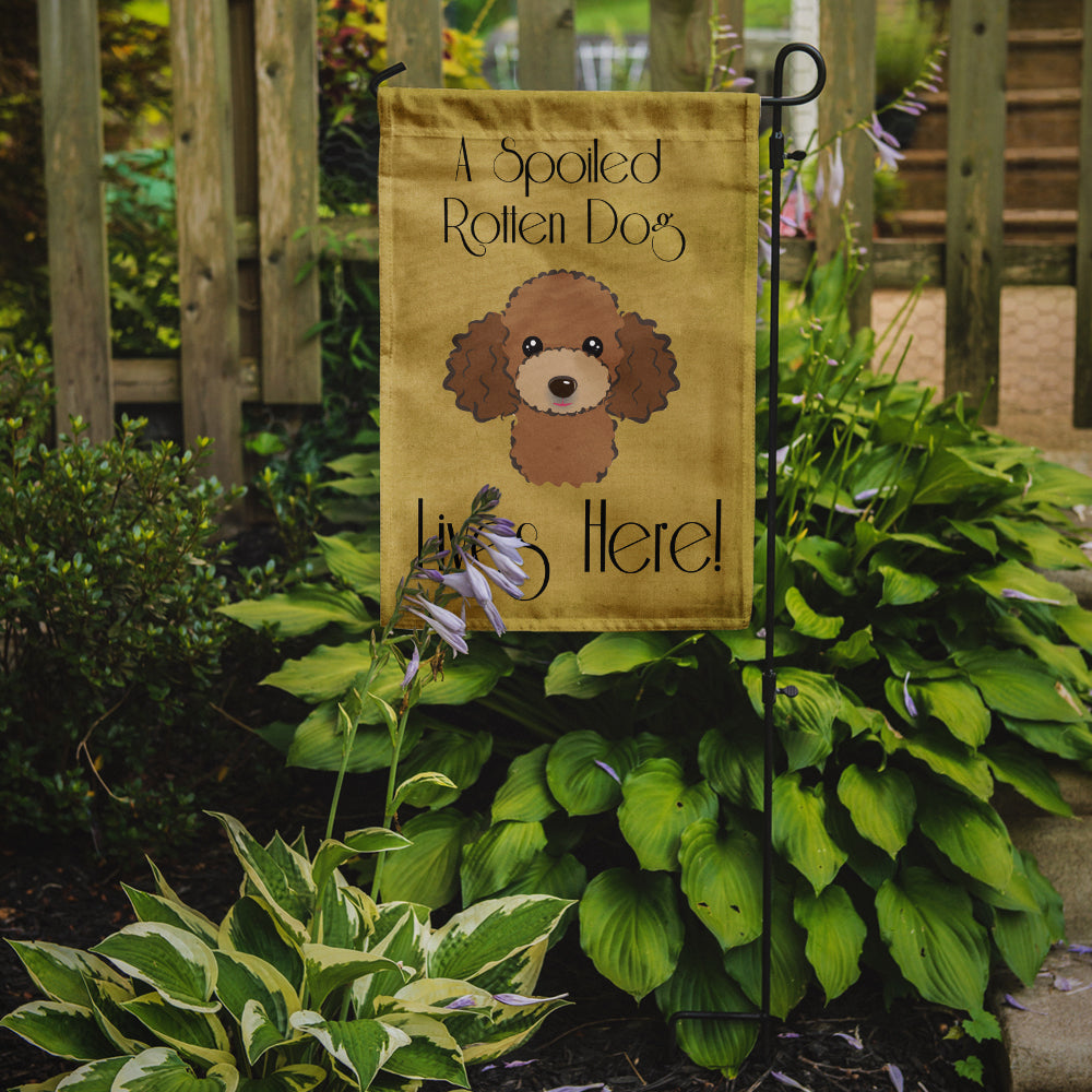 Chocolate Brown Poodle Spoiled Dog Lives Here Flag Garden Size BB1504GF.