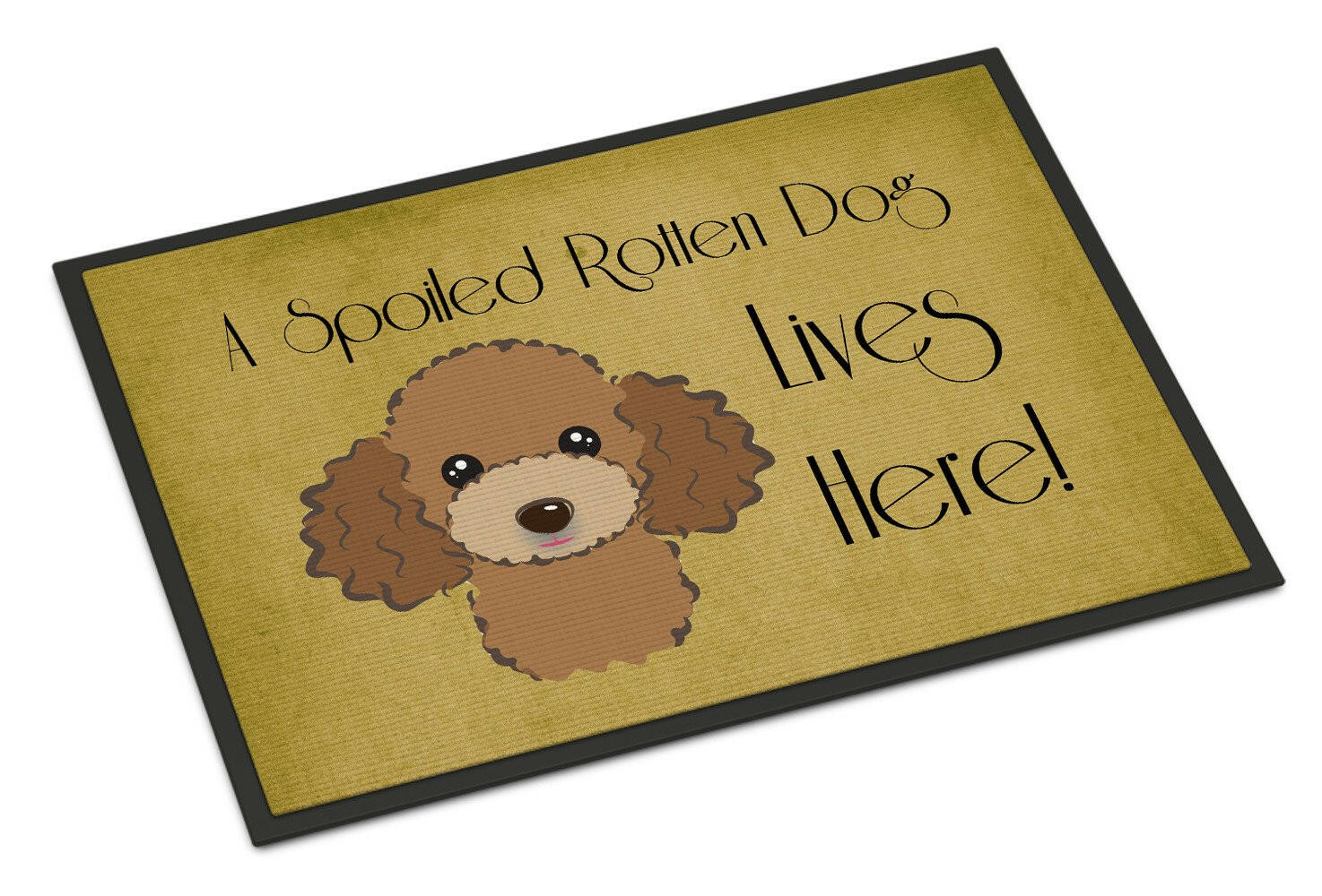Chocolate Brown Poodle Spoiled Dog Lives Here Indoor or Outdoor Mat 24x36 BB1504JMAT - the-store.com