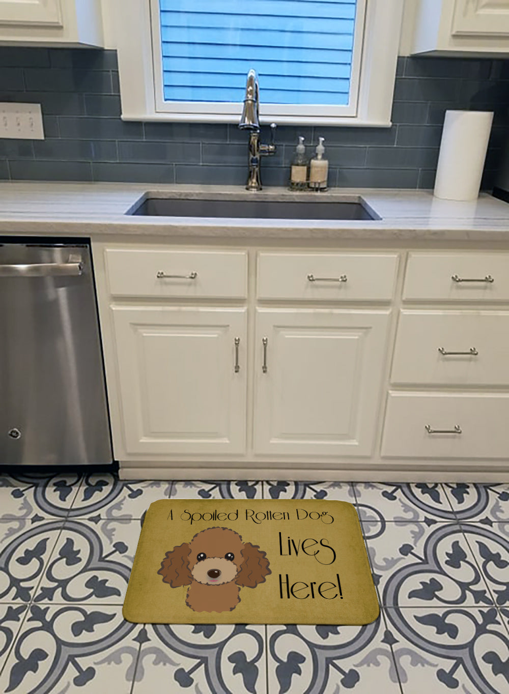 Chocolate Brown Poodle Spoiled Dog Lives Here Machine Washable Memory Foam Mat BB1504RUG - the-store.com