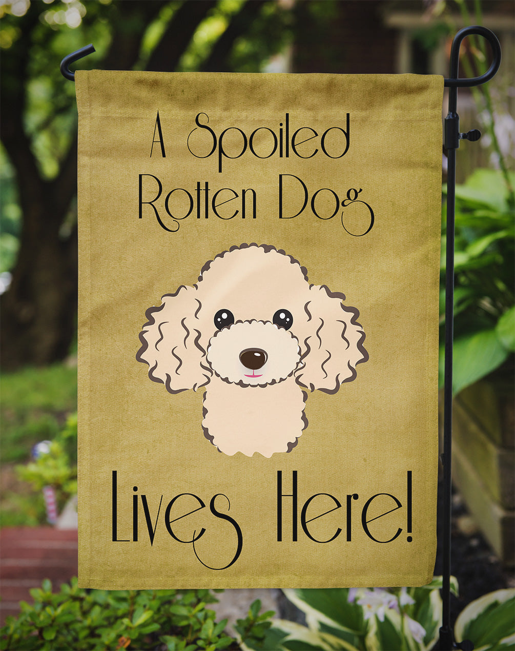 Buff Poodle Spoiled Dog Lives Here Flag Garden Size BB1506GF