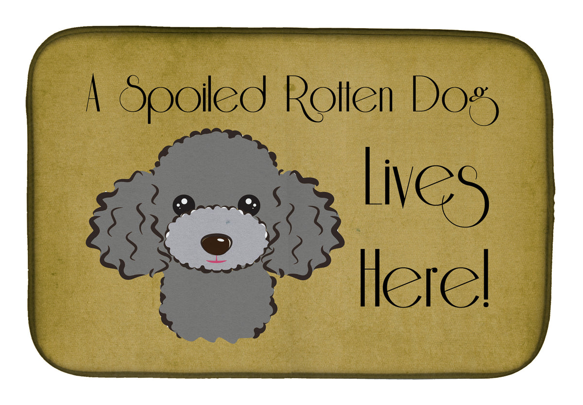 Silver Gray Poodle Spoiled Dog Lives Here Dish Drying Mat BB1507DDM