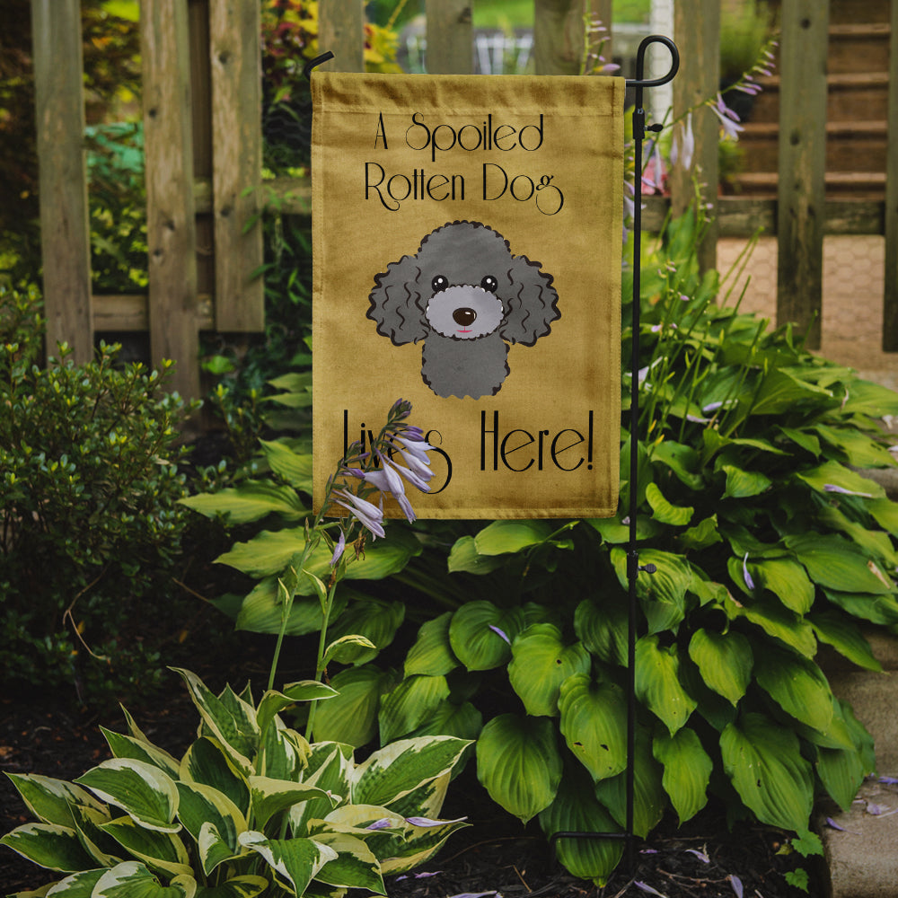 Silver Gray Poodle Spoiled Dog Lives Here Flag Garden Size BB1507GF.