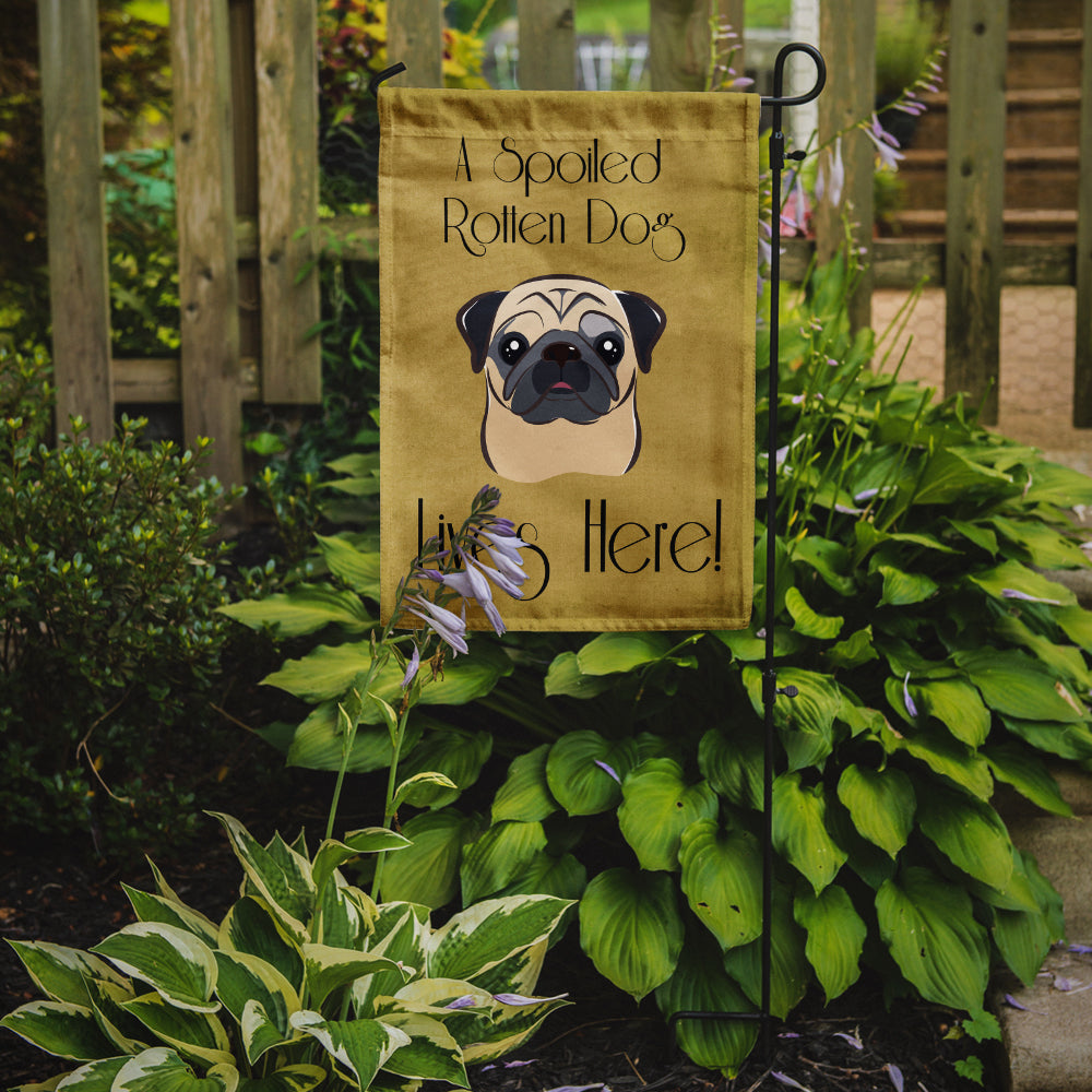 Caroline's Treasures Fawn Pug Spoiled Dog Lives Here Garden Flag – Funny Gold Background Dog Decor BB1510GF