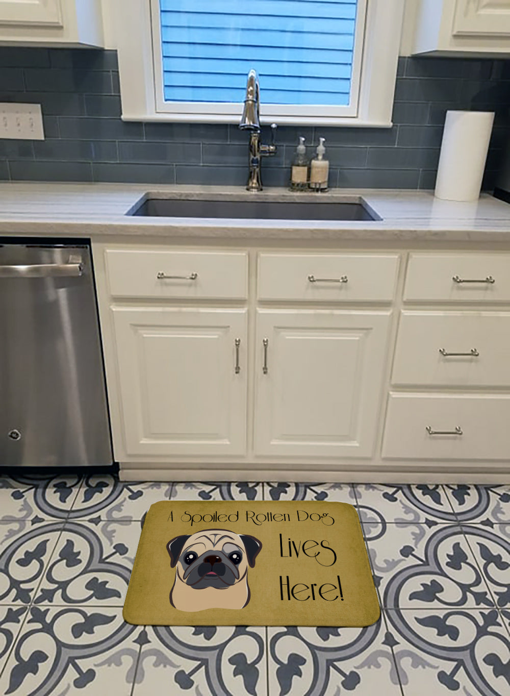 Fawn Pug Spoiled Dog Lives Here Machine Washable Memory Foam Mat - the-store.com