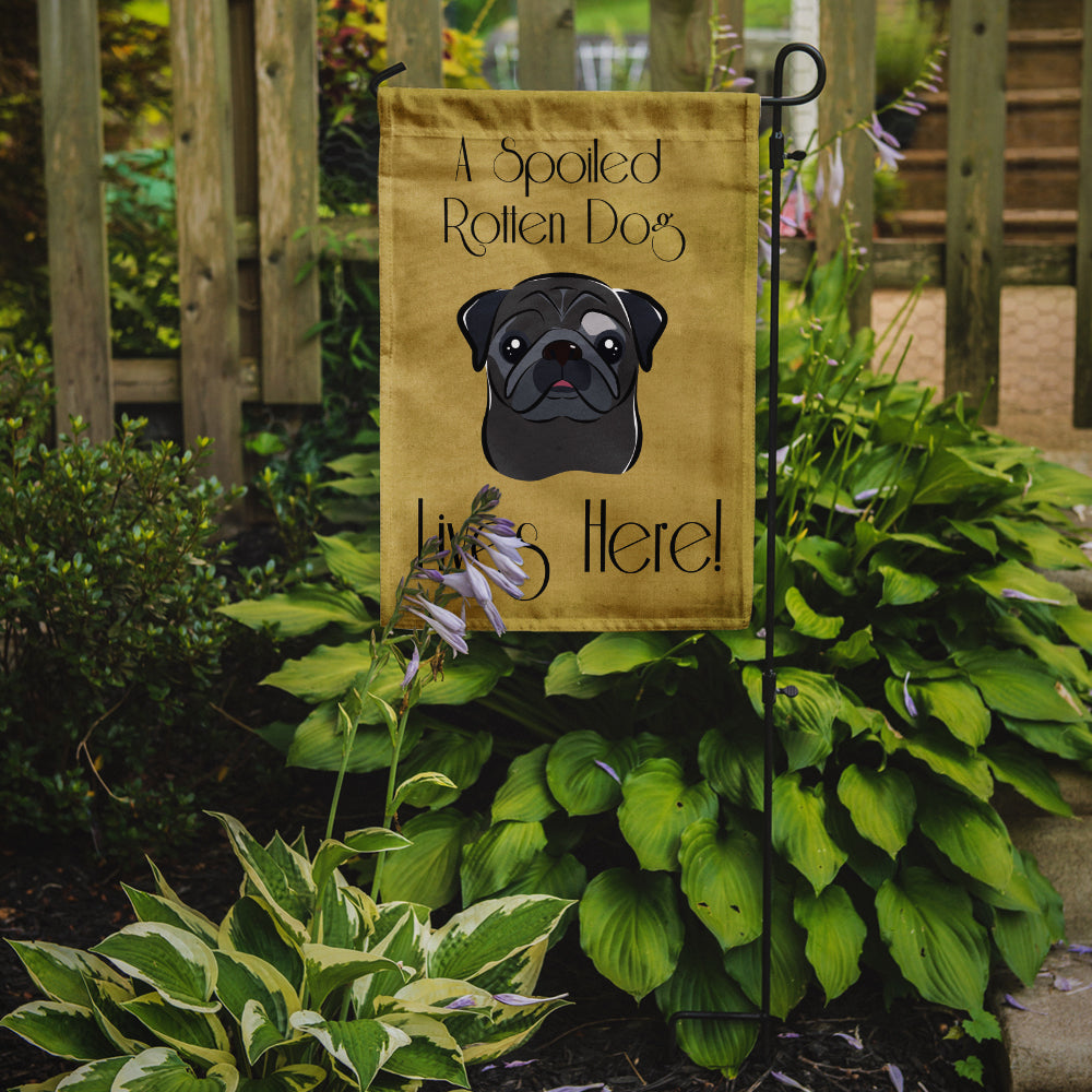Black Pug Spoiled Dog Lives Here Flag Garden Size BB1511GF.