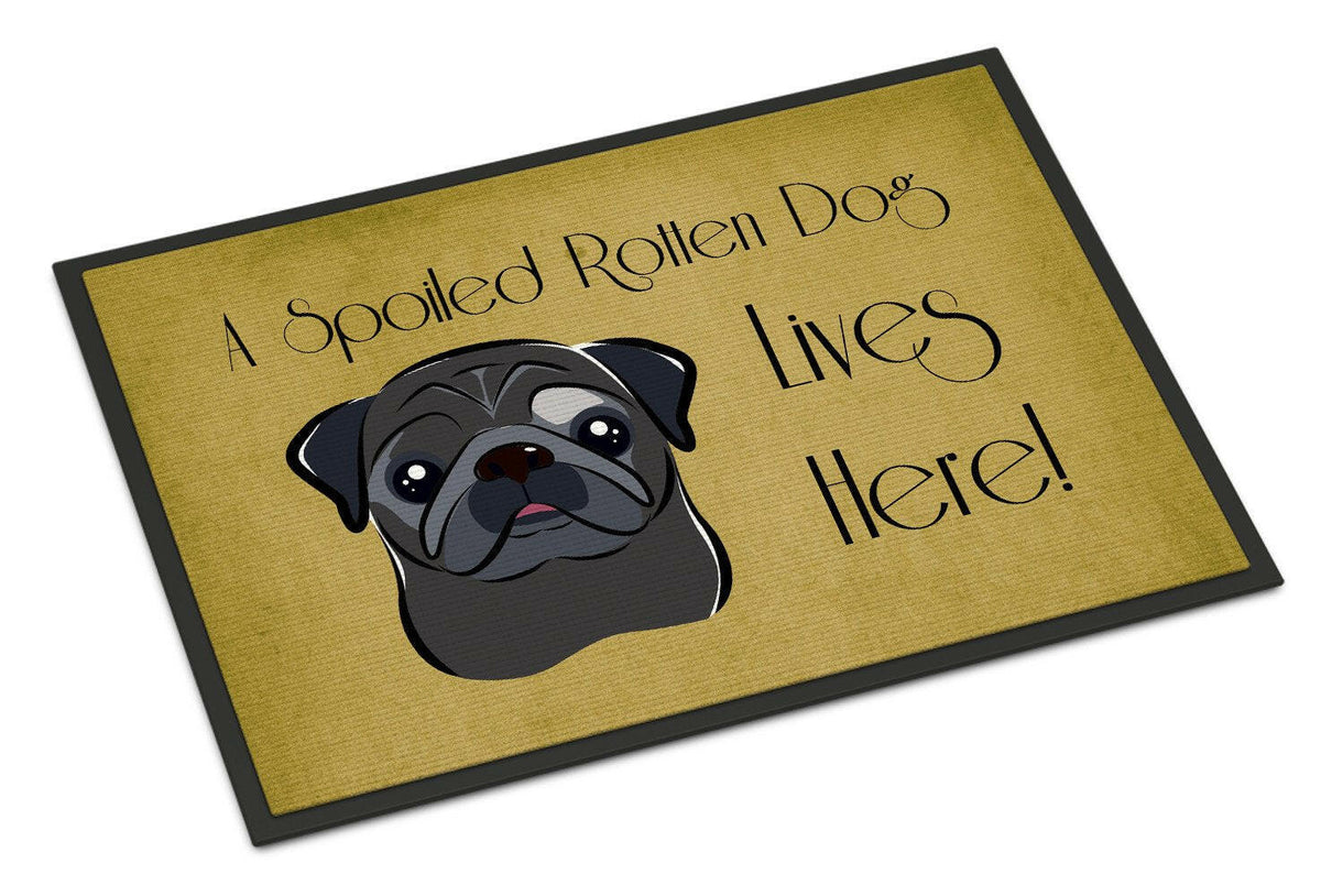 Black Pug Spoiled Dog Lives Here Indoor or Outdoor Mat 24x36 BB1511JMAT - the-store.com