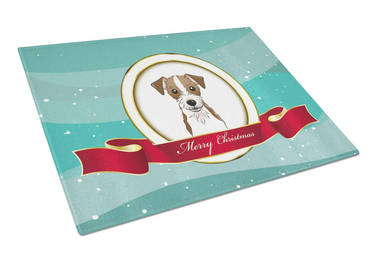 Caroline's Treasures Jack Russell Terrier Merry Christmas Glass Cutting Boards – Durable, Decorative Kitchen Art Large BB1512LCB