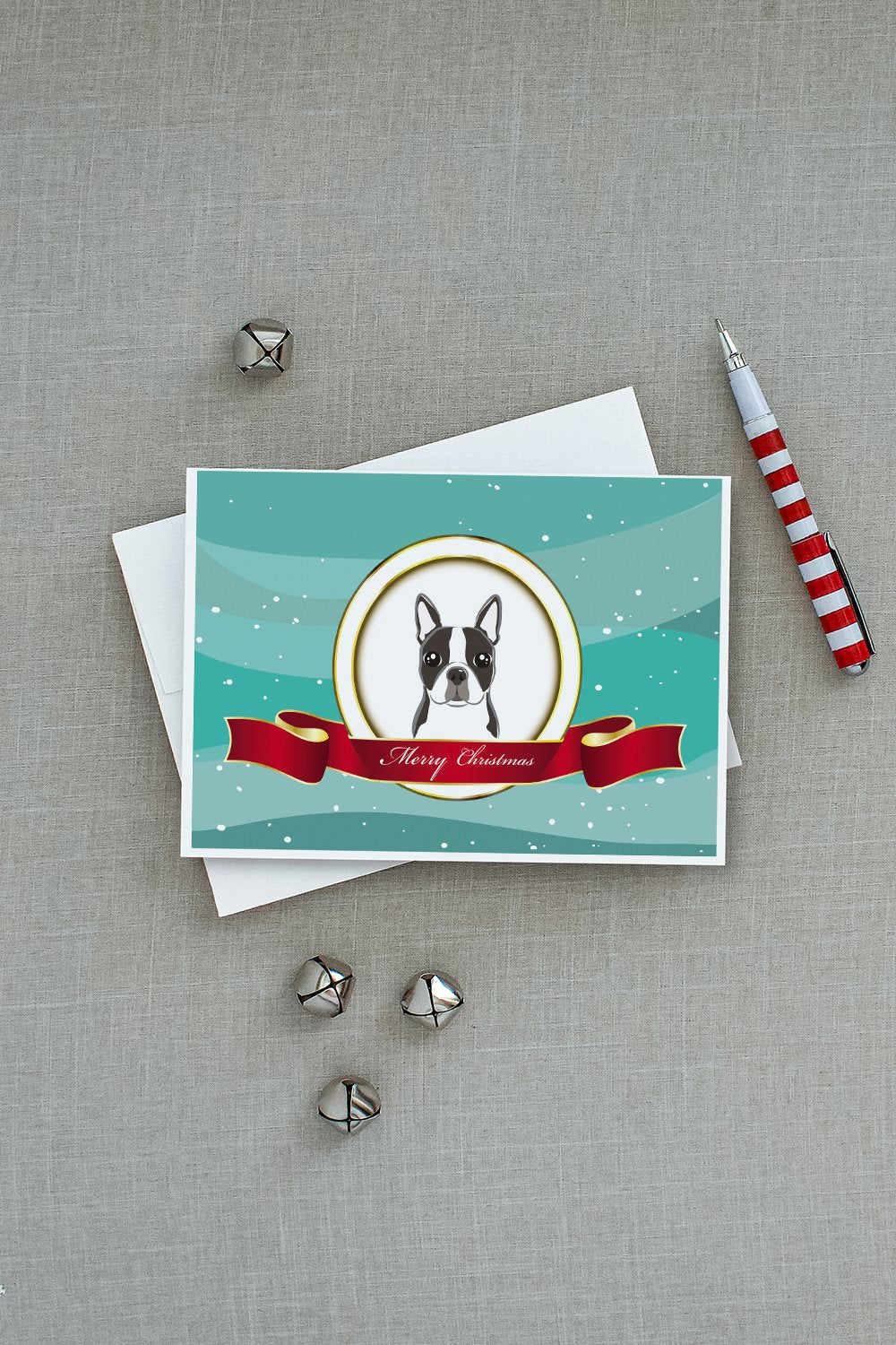 Boston Terrier Merry Christmas Greeting Cards and Envelopes Pack of 8 - the-store.com