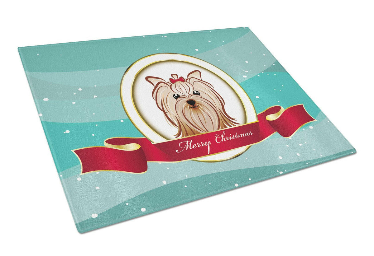Yorkie Yorkshire Terrier Merry Christmas Glass Cutting Board Large BB1514LCB by Caroline&#39;s Treasures
