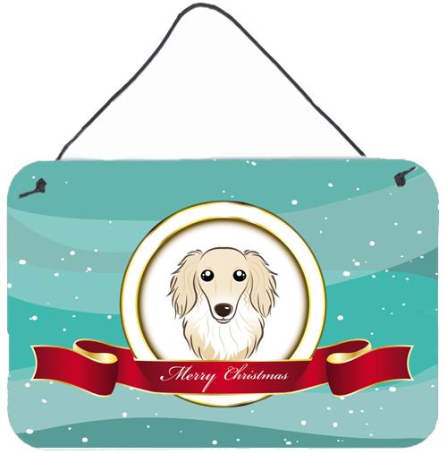 Longhair Creme Dachshund Merry Christmas Wall or Door Hanging Prints BB1522DS812 by Caroline&#39;s Treasures