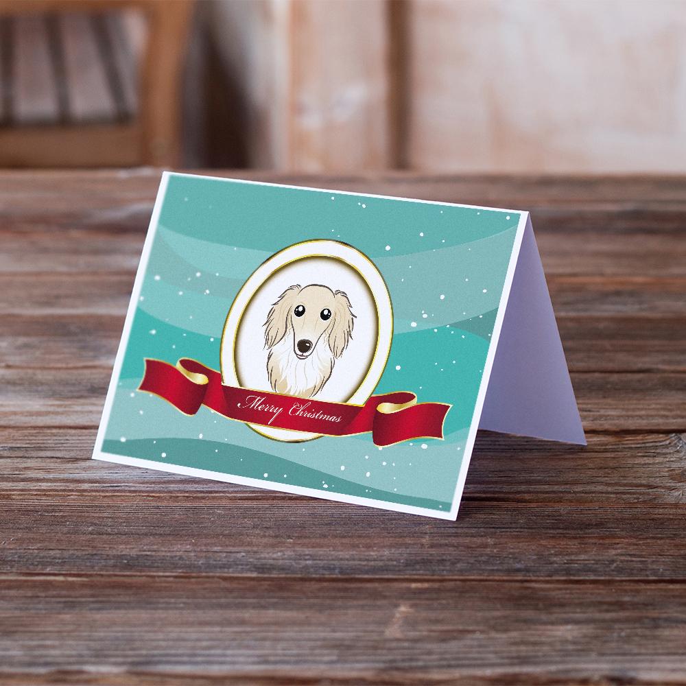 Longhair Creme Dachshund Merry Christmas Greeting Cards and Envelopes Pack of 8 - the-store.com