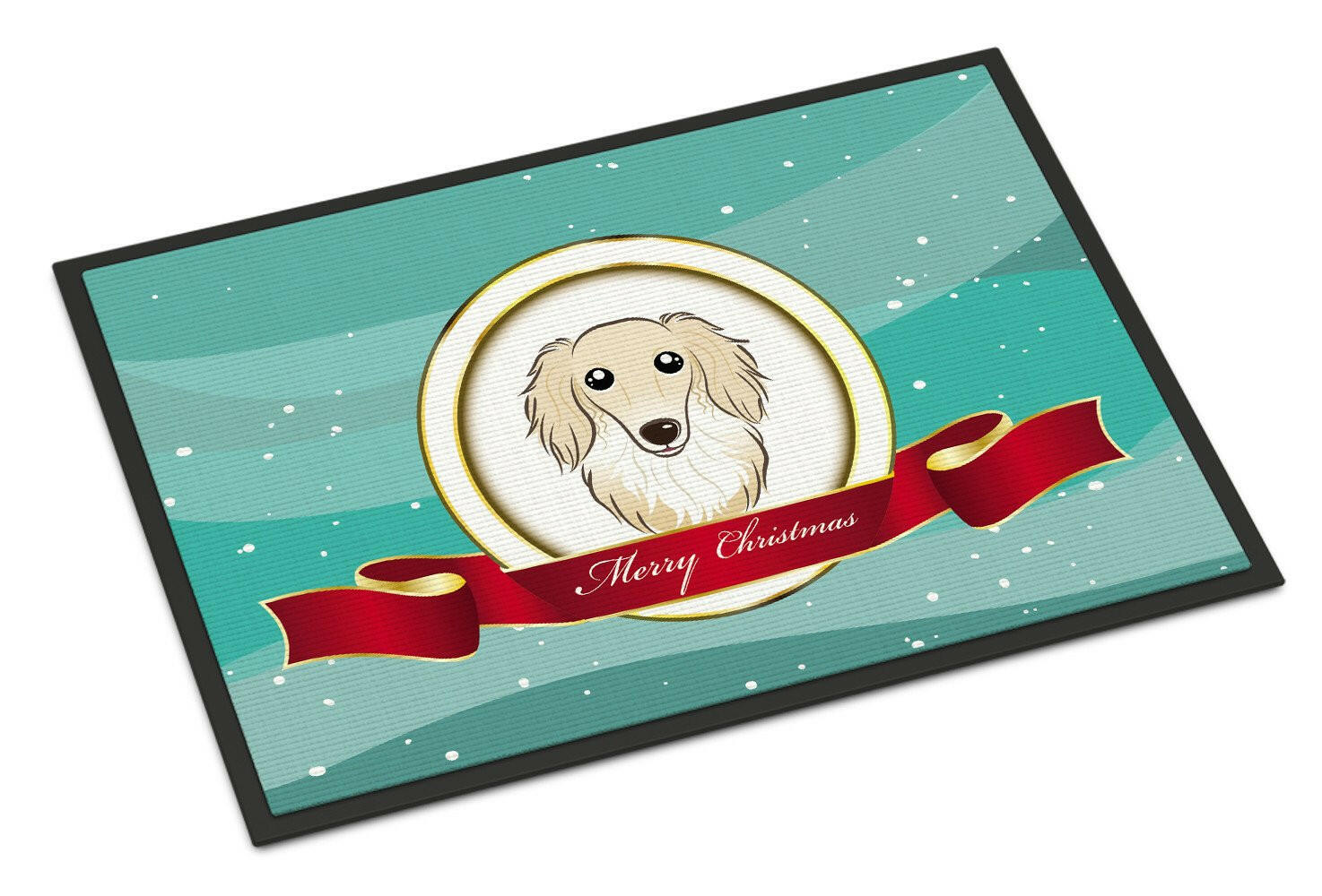 Longhair Creme Dachshund Merry Christmas Indoor or Outdoor Mat 24x36 BB1522JMAT - the-store.com