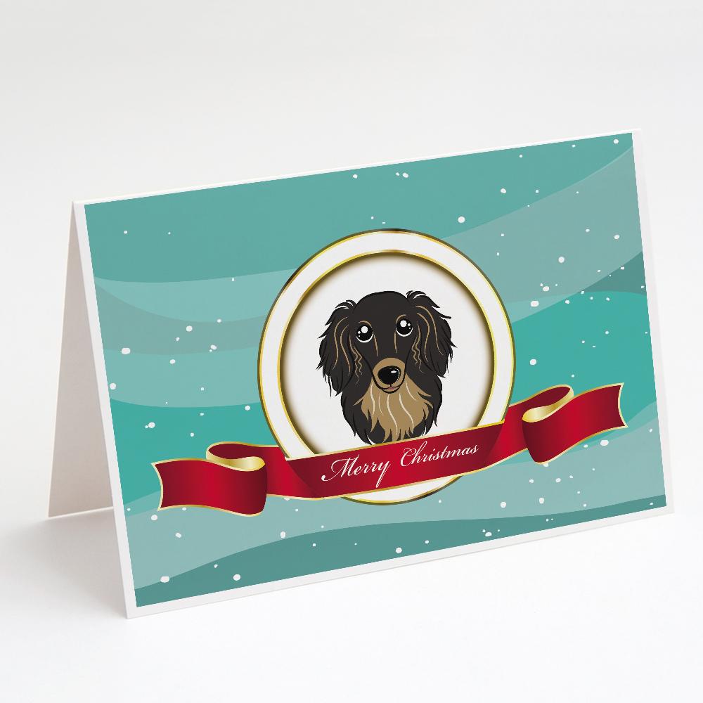 Buy this Longhair Black and Tan Dachshund Merry Christmas Greeting Cards and Envelopes Pack of 8