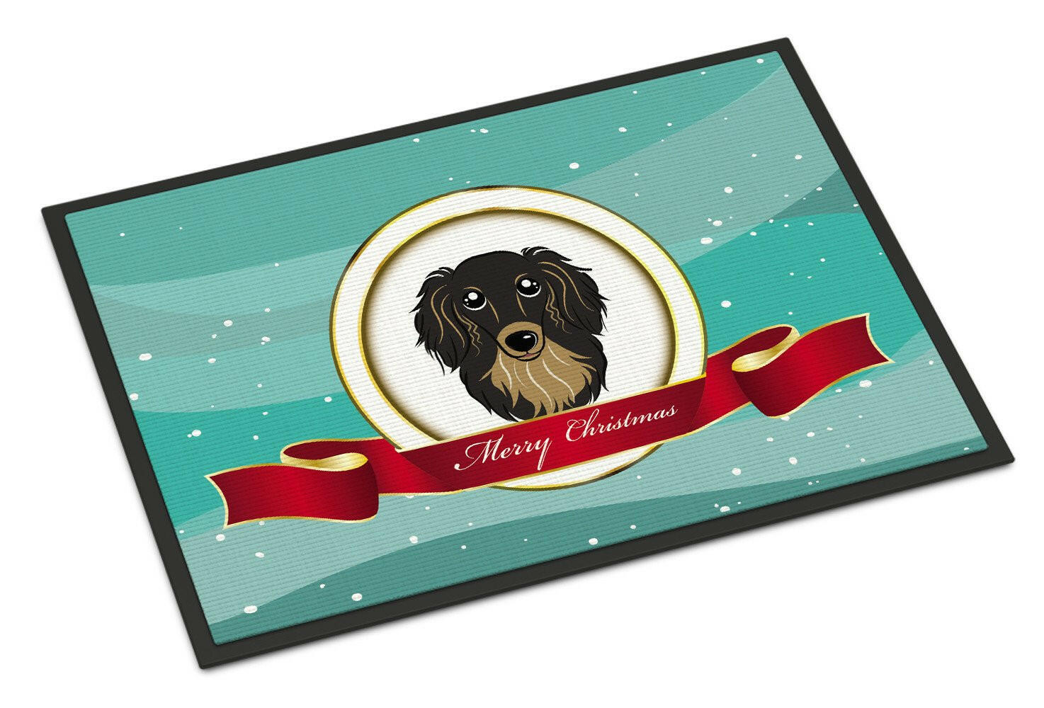 Longhair Black and Tan Dachshund Merry Christmas Indoor or Outdoor Mat 24x36 BB1523JMAT - the-store.com