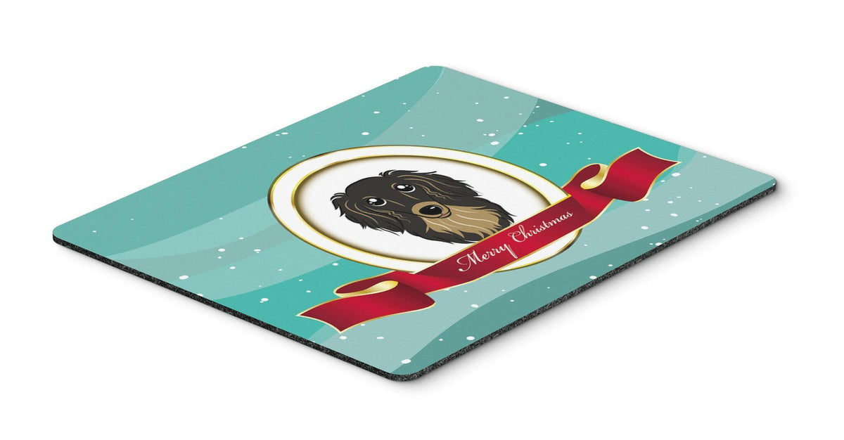 Longhair Black and Tan Dachshund Merry Christmas Mouse Pad, Hot Pad or Trivet BB1523MP by Caroline&#39;s Treasures