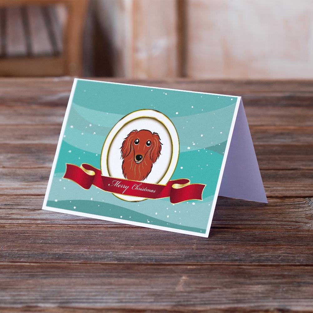 Buy this Longhair Red Dachshund Merry Christmas Greeting Cards and Envelopes Pack of 8