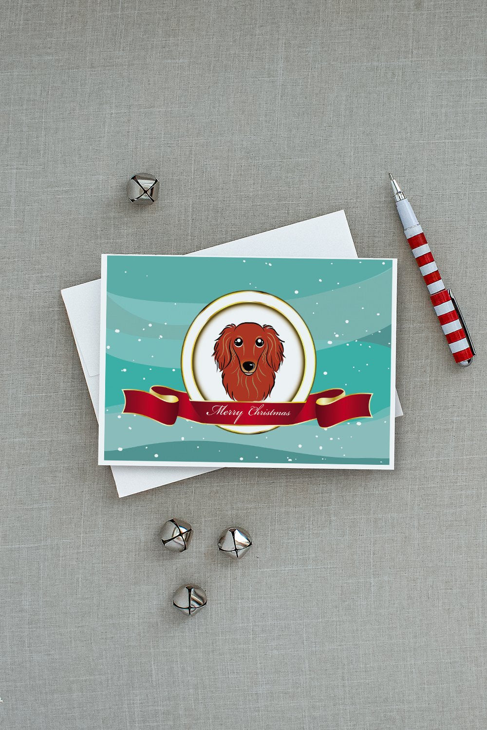 Longhair Red Dachshund Merry Christmas Greeting Cards and Envelopes Pack of 8 - the-store.com