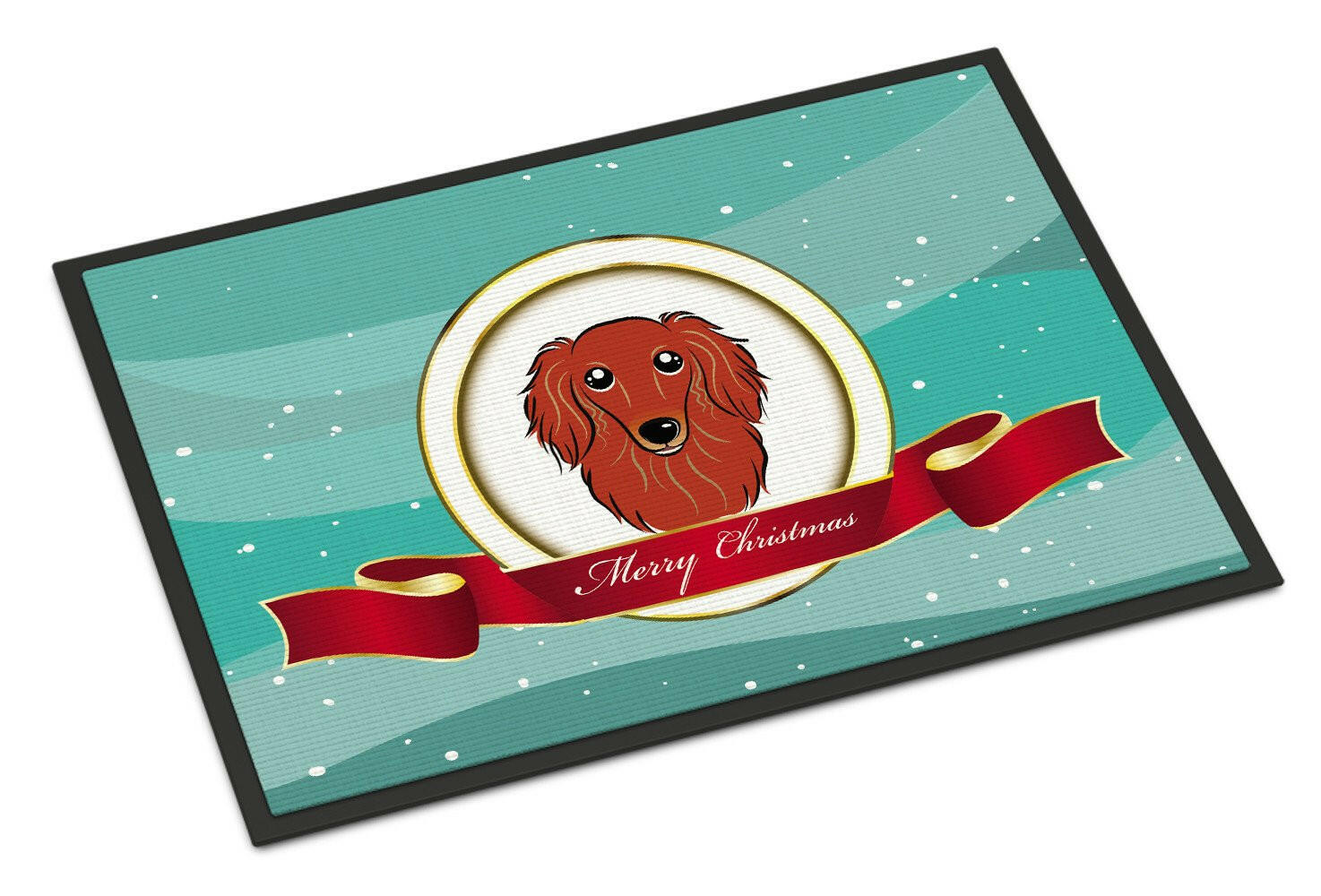 Longhair Red Dachshund Merry Christmas Indoor or Outdoor Mat 24x36 BB1524JMAT - the-store.com