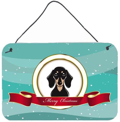 Smooth Black and Tan Dachshund Merry Christmas Wall or Door Hanging Prints BB1525DS812 by Caroline's Treasures