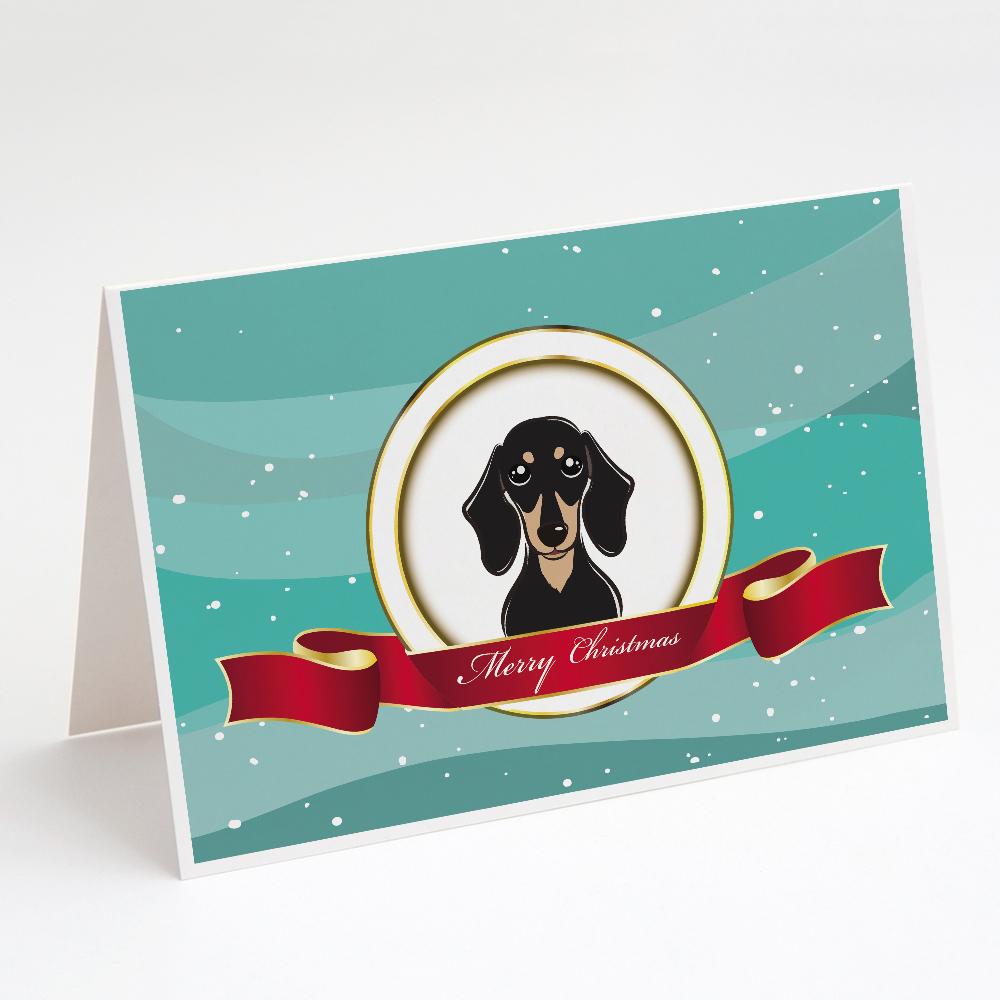 Buy this Smooth Black and Tan Dachshund Merry Christmas Greeting Cards and Envelopes Pack of 8