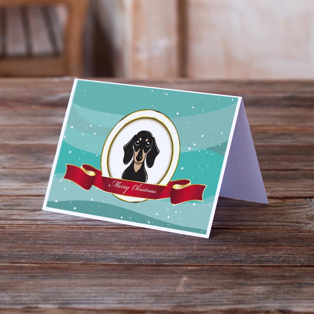 Smooth Black and Tan Dachshund Merry Christmas Greeting Cards and Envelopes Pack of 8 - the-store.com