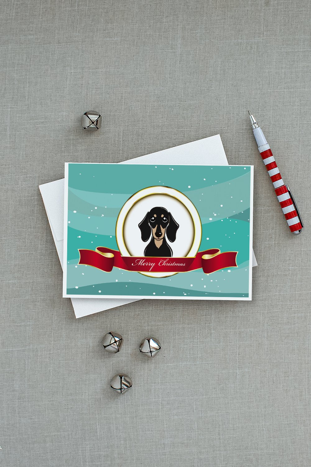 Smooth Black and Tan Dachshund Merry Christmas Greeting Cards and Envelopes Pack of 8 - the-store.com