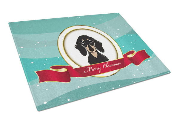 Smooth Black and Tan Dachshund Merry Christmas Glass Cutting Board Large BB1525LCB by Caroline's Treasures