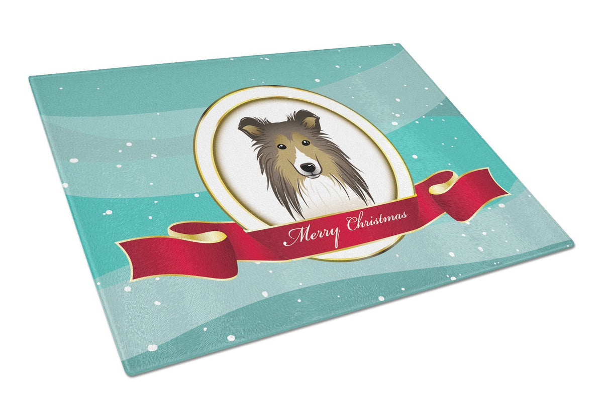 Sheltie Merry Christmas Glass Cutting Board Large BB1552LCB by Caroline&#39;s Treasures