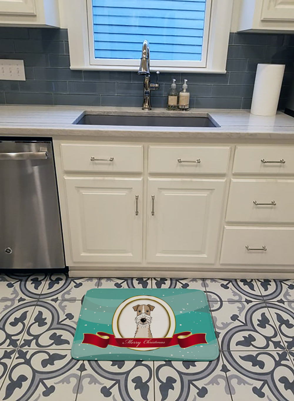 Wire Haired Fox Terrier Merry Christmas Machine Washable Memory Foam Mat BB1557RUG - the-store.com