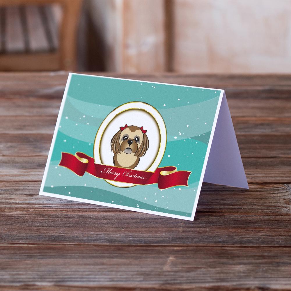 Chocolate Brown Shih Tzu Merry Christmas Greeting Cards and Envelopes Pack of 8 - the-store.com
